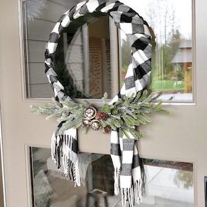 Black and White Buffalo Check Christmas Wreath