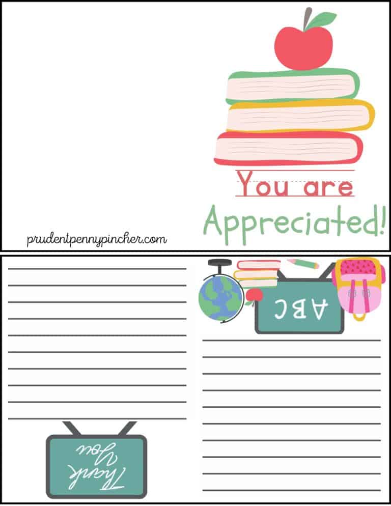 10 Free Teacher Appreciation Card Printables - Prudent Penny Pincher