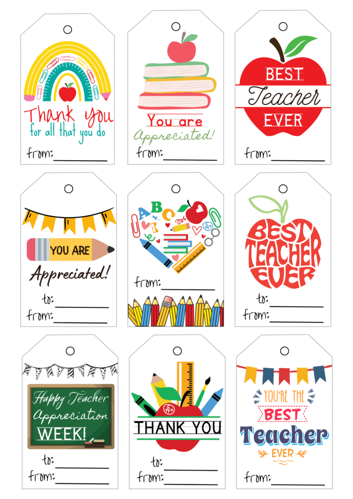 20 Free Printable Teacher Appreciation Tags - Prudent Penny Pincher