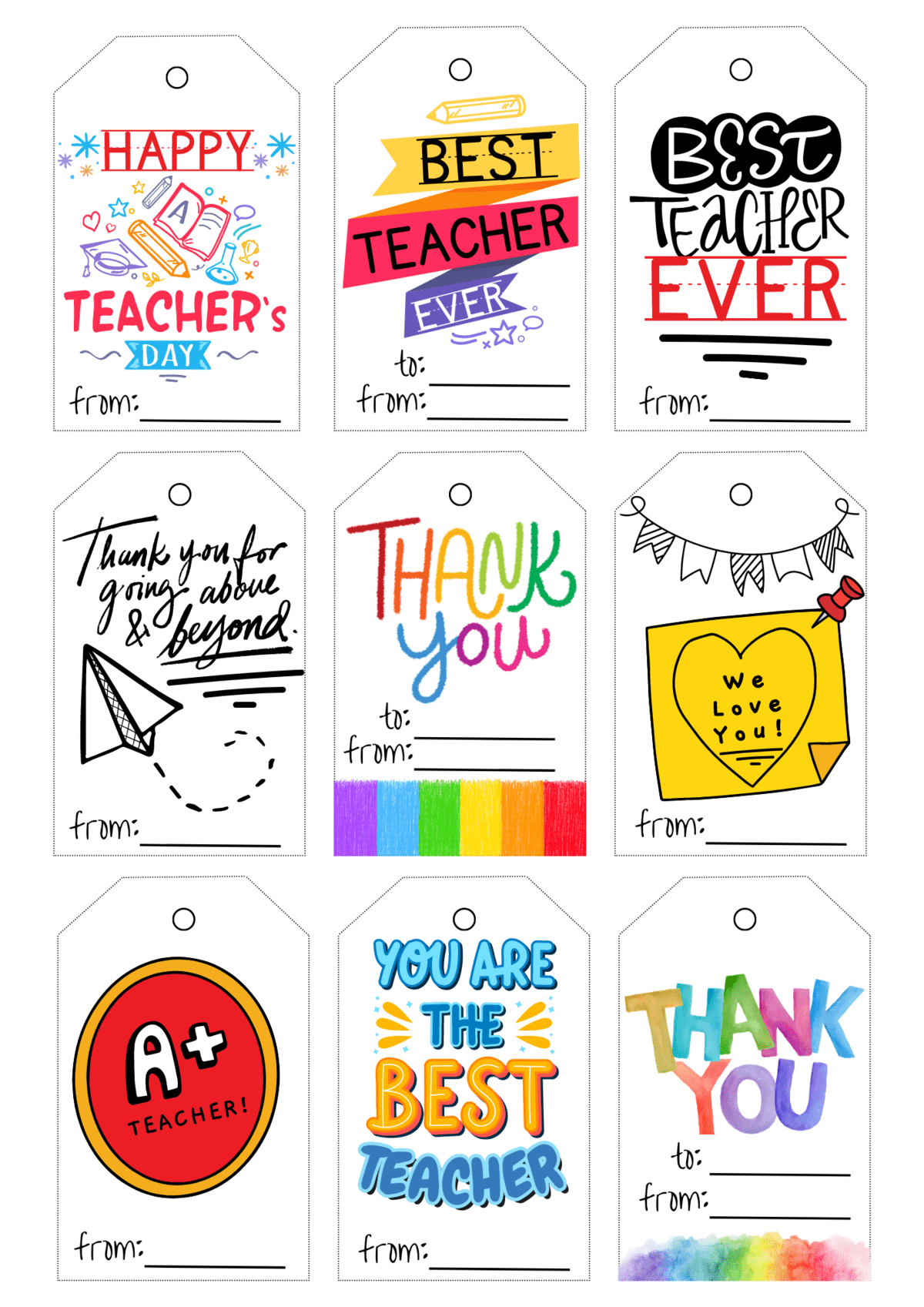20 Free Printable Teacher Appreciation Tags - Prudent Penny Pincher