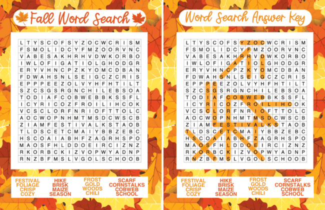 5 Free Fall Word Search Printables - Prudent Penny Pincher