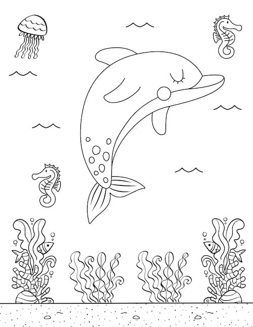 peaceful dolphin coloring page