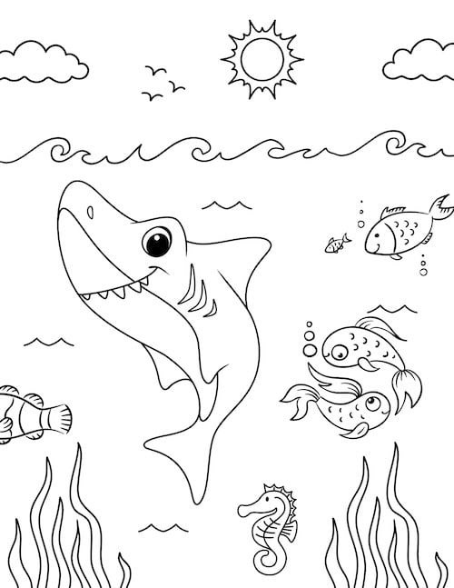 smiling shark coloring page