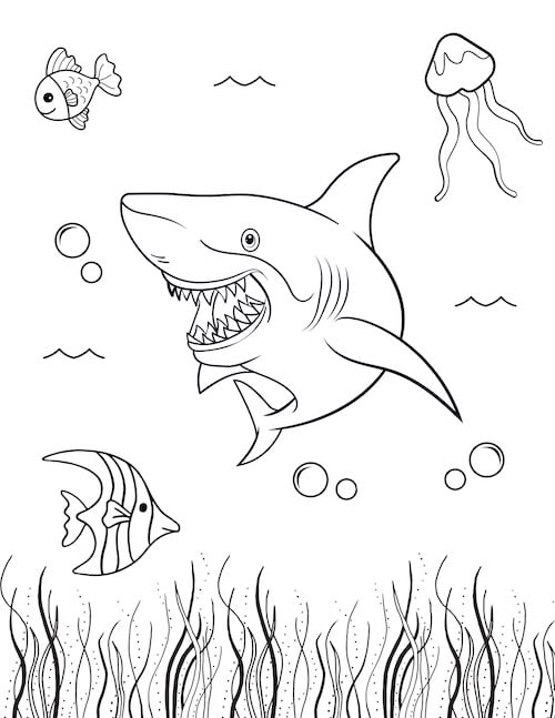 under the sea shark coloring page