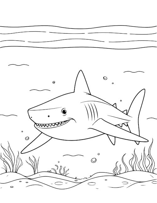 swimming shark coloring page