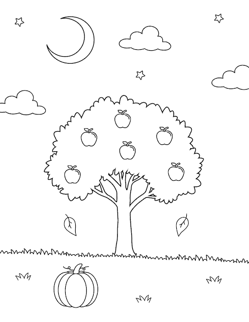 apple tree fall coloring page