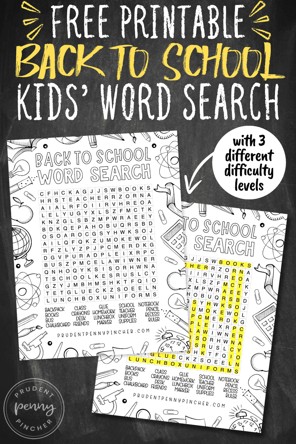 Free Printable Back to School Word Search for Kids