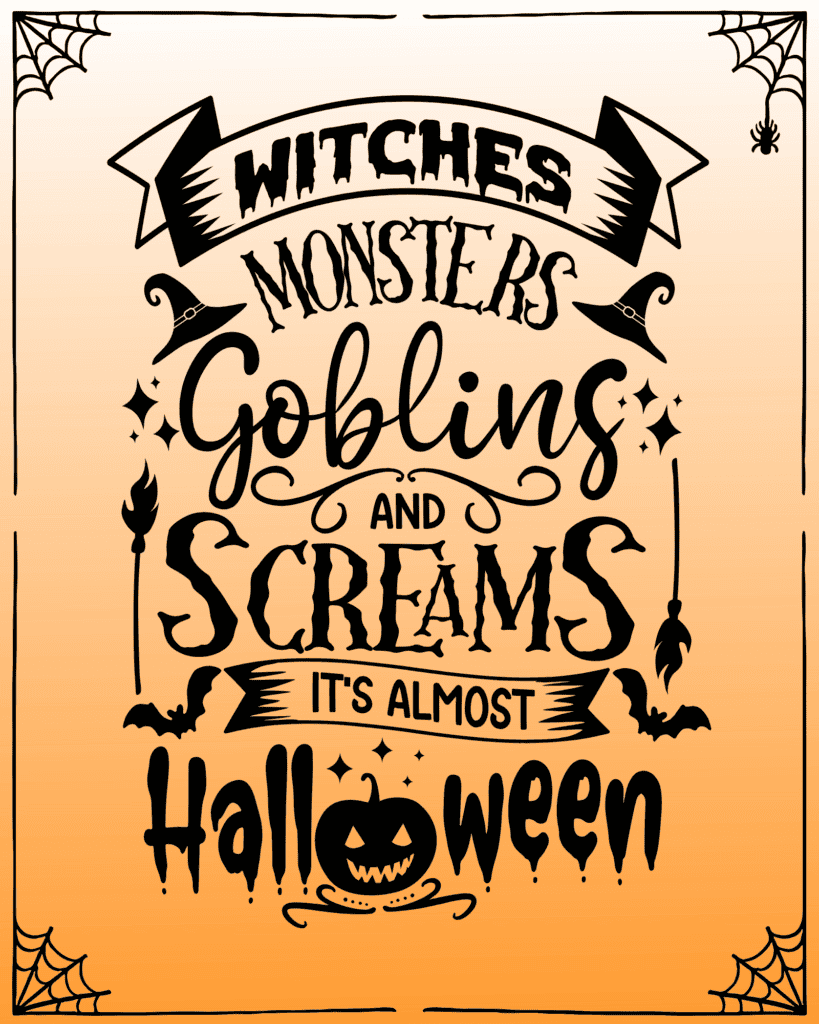 witches monsters and goblins halloween art print