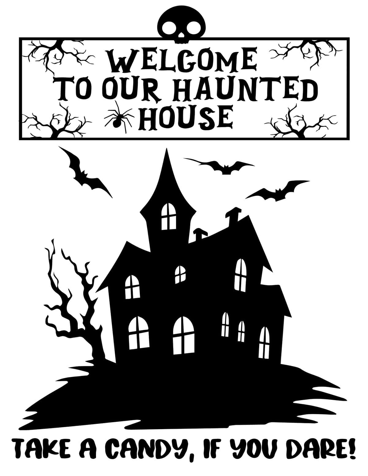 Haunted House "Welcome" Sign take a candy if you dare