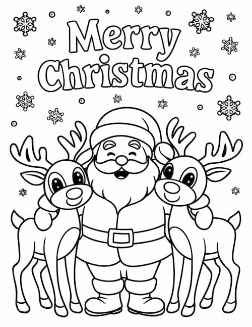 Santa and Reindeer Duo Coloring Page