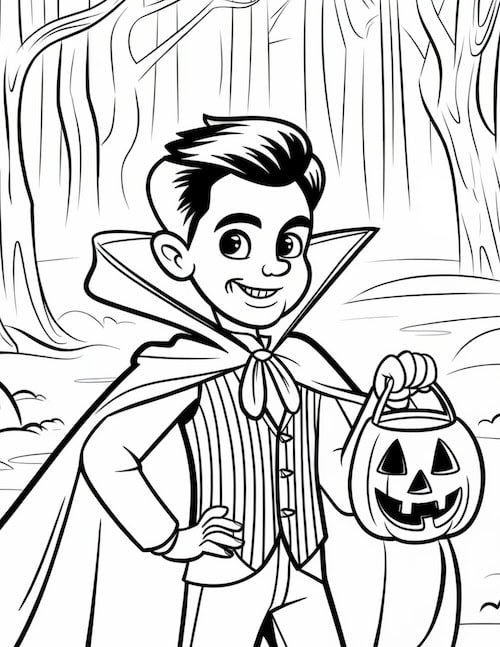 Trick or Treating Vampire Coloring Page