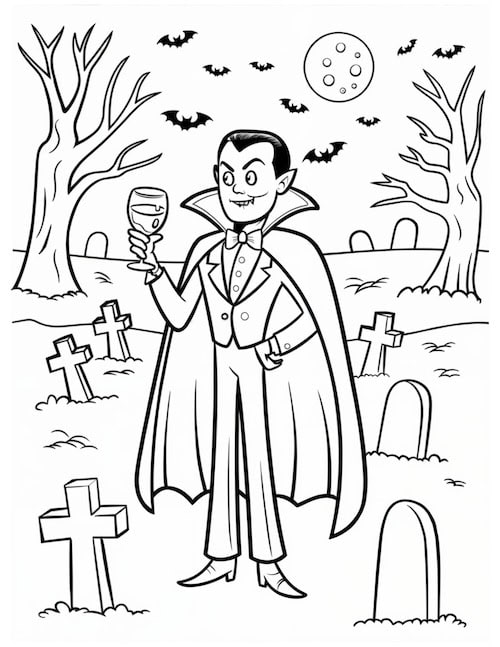 vampire raises a glass in a moonlit graveyard