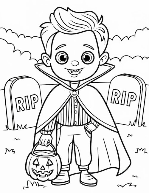 Trick-or-Treat Vampire Coloring Page