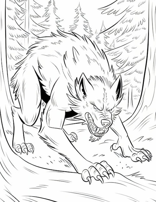 Werewolf in the forest Coloring Page