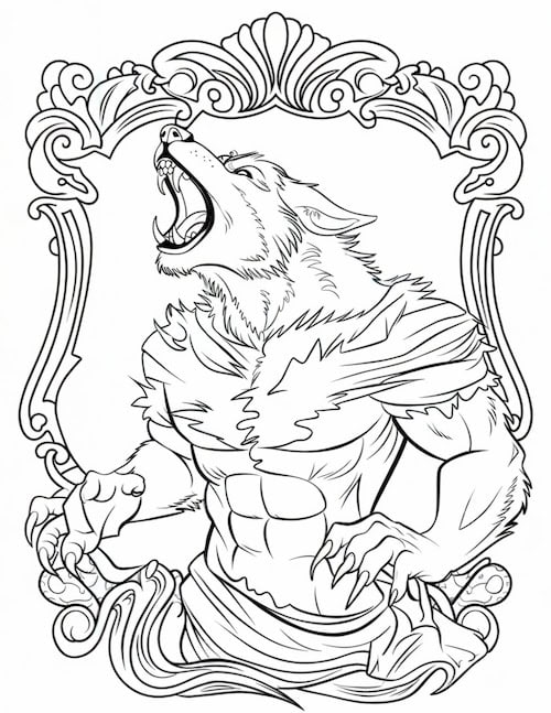 Ornate Framed Werewolf Coloring Page