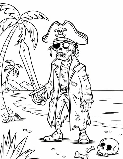 Undead Pirate on Shore Coloring Page