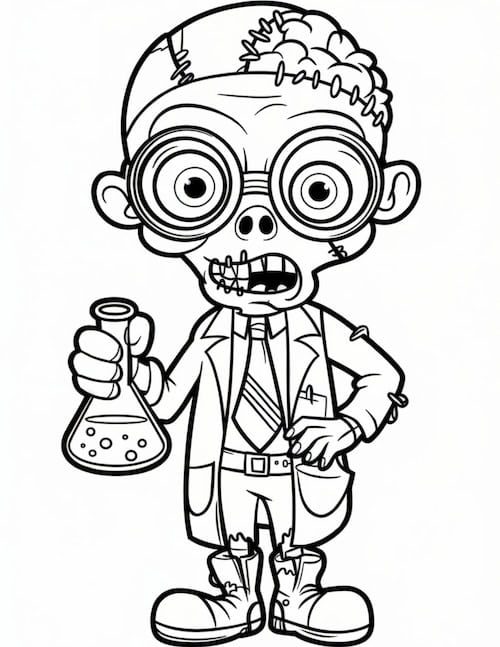 Mad Scientist Zombie Coloring Page