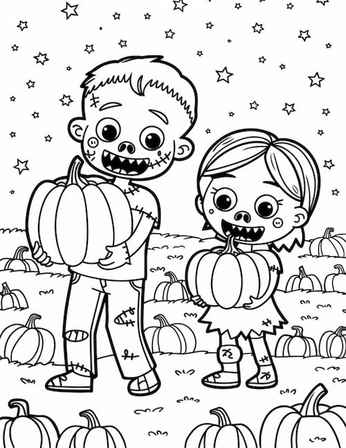 Pumpkin Patch Pals Zombie Coloring Page