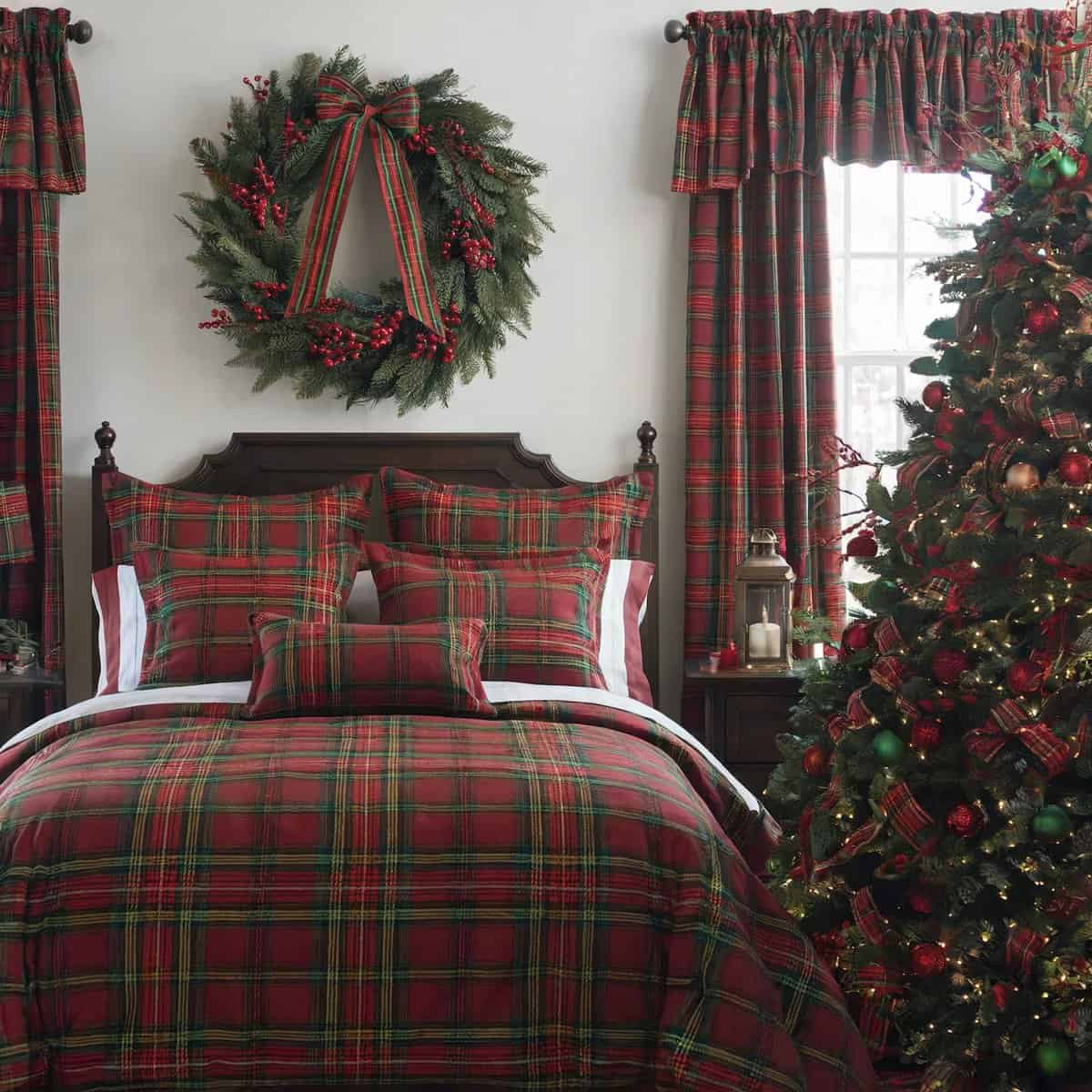 Traditional Plaid Christmas Bedroom