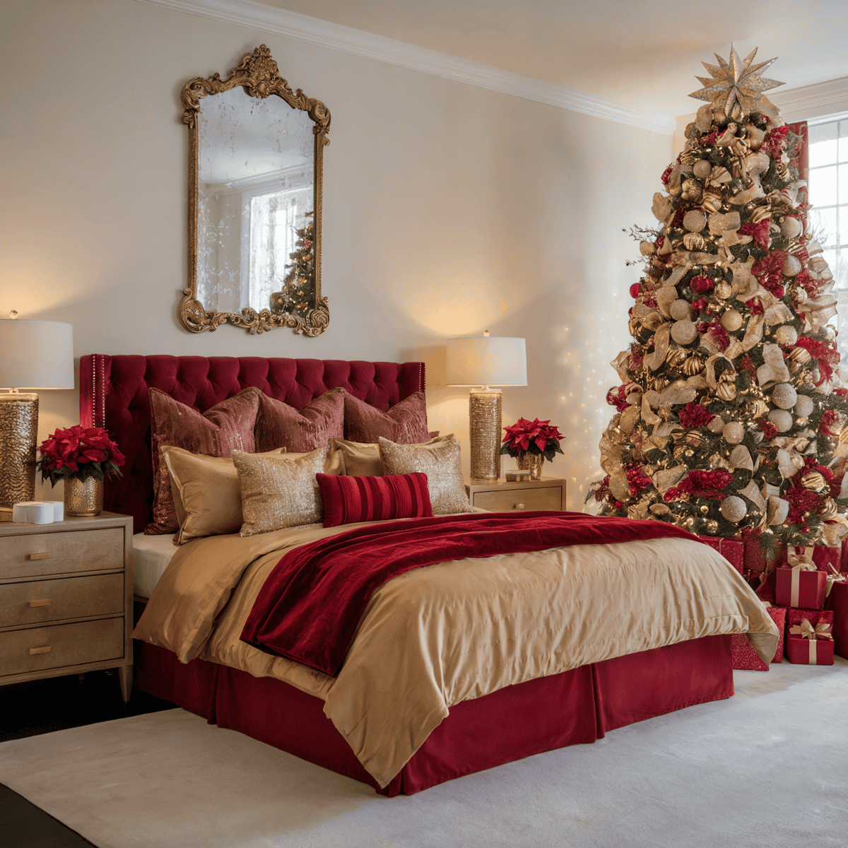 Elegant Red and Gold Bedroom Decorations