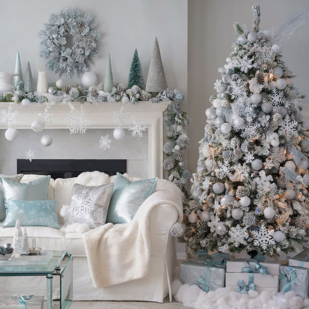 Silver and Blue Winter Wonderland Living Room