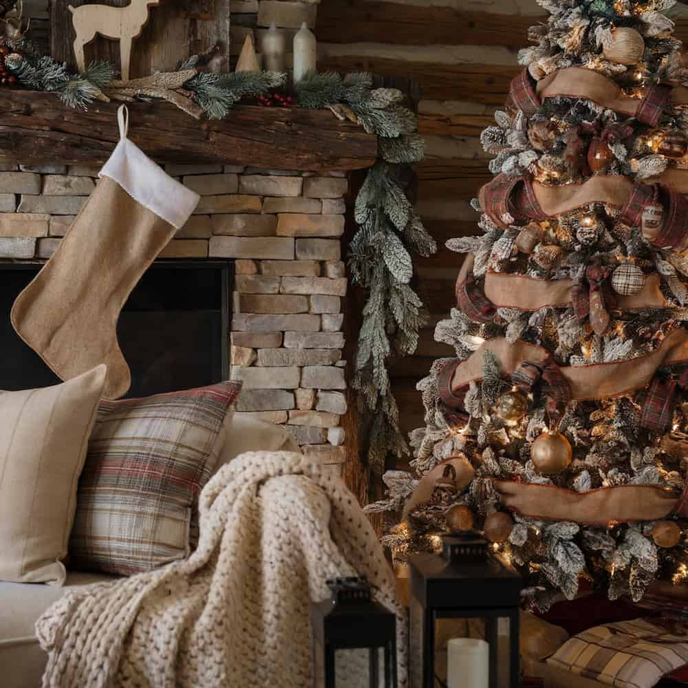 Cozy Rustic Cabin Christmas Living Room