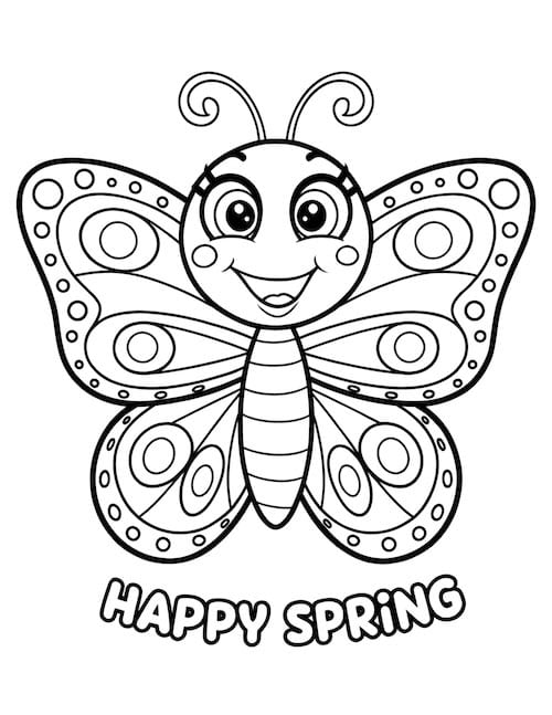 utterfly with the words "Happy Spring" underneath.