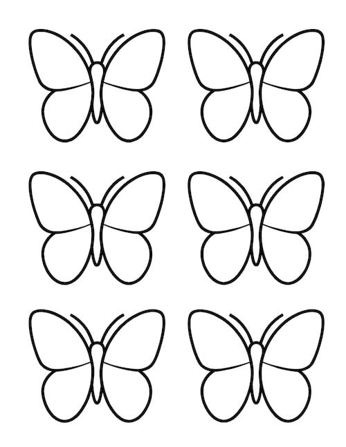 six plain butterfly outlines coloring page.