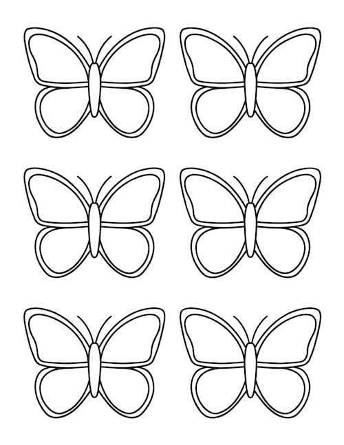 coloring page of simple butterfly outlines, perfect for coloring or cut-out crafts.