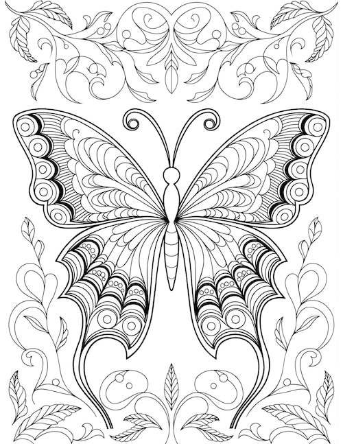 highly detailed butterfly with elegant floral patterns surrounding it.