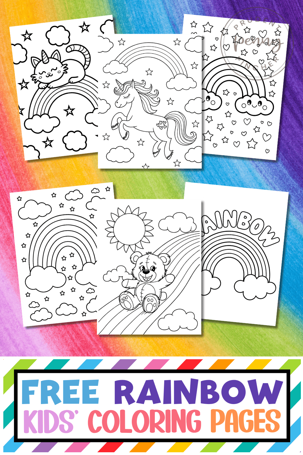 a collection of FREE printable rainbow coloring pages for kids 