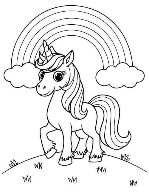 unicorn with on a grassy hill.